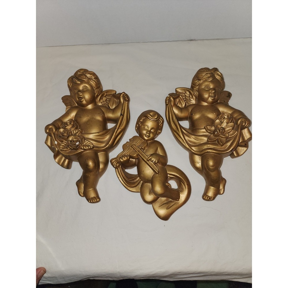 Vintage Chalkware Wall Hanging Cherubs 1966 Miller Studio Inc & 1963 A.r.k Ltd